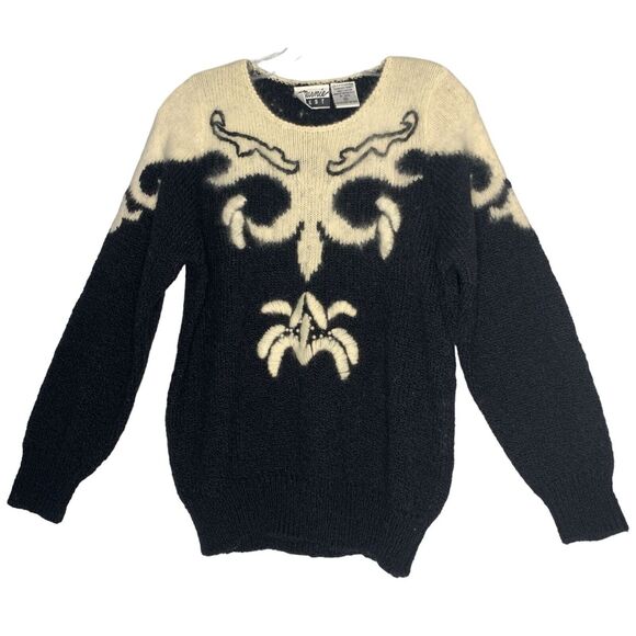 vintage 80s sweater angora rabbit wool blend black white Marnie West size medium - Picture 8 of 8